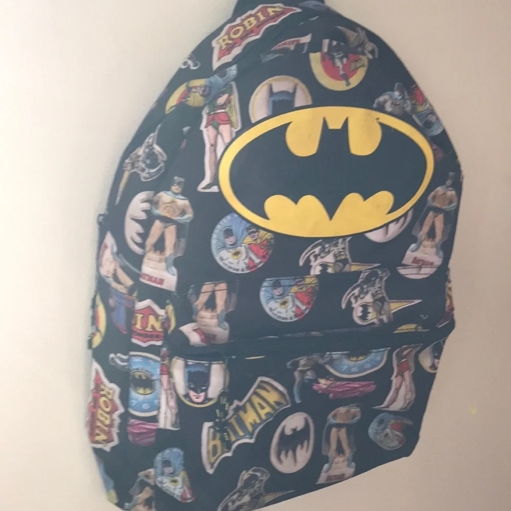- Kids Batman backpack with bat symbol print in black